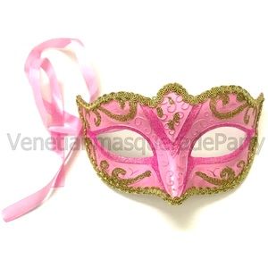 Masquerade kids mask pink and gold